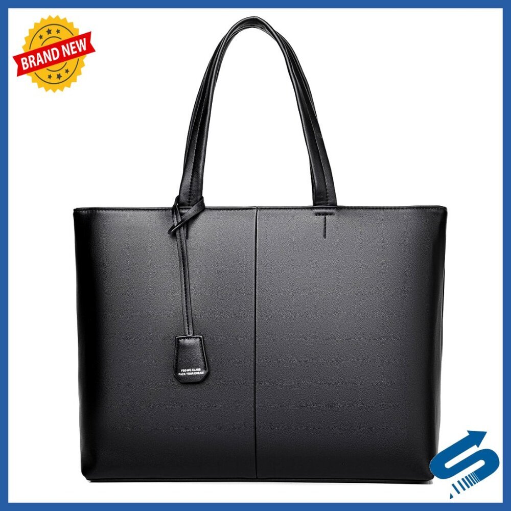 Large Capacity Tote Bag for Business, Refined PU Leather, Zipper Closure